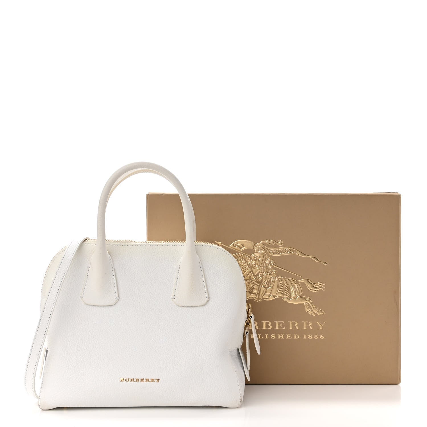 Burberry London Grainy Calfskin Small Greenwood Bowling Bag White
