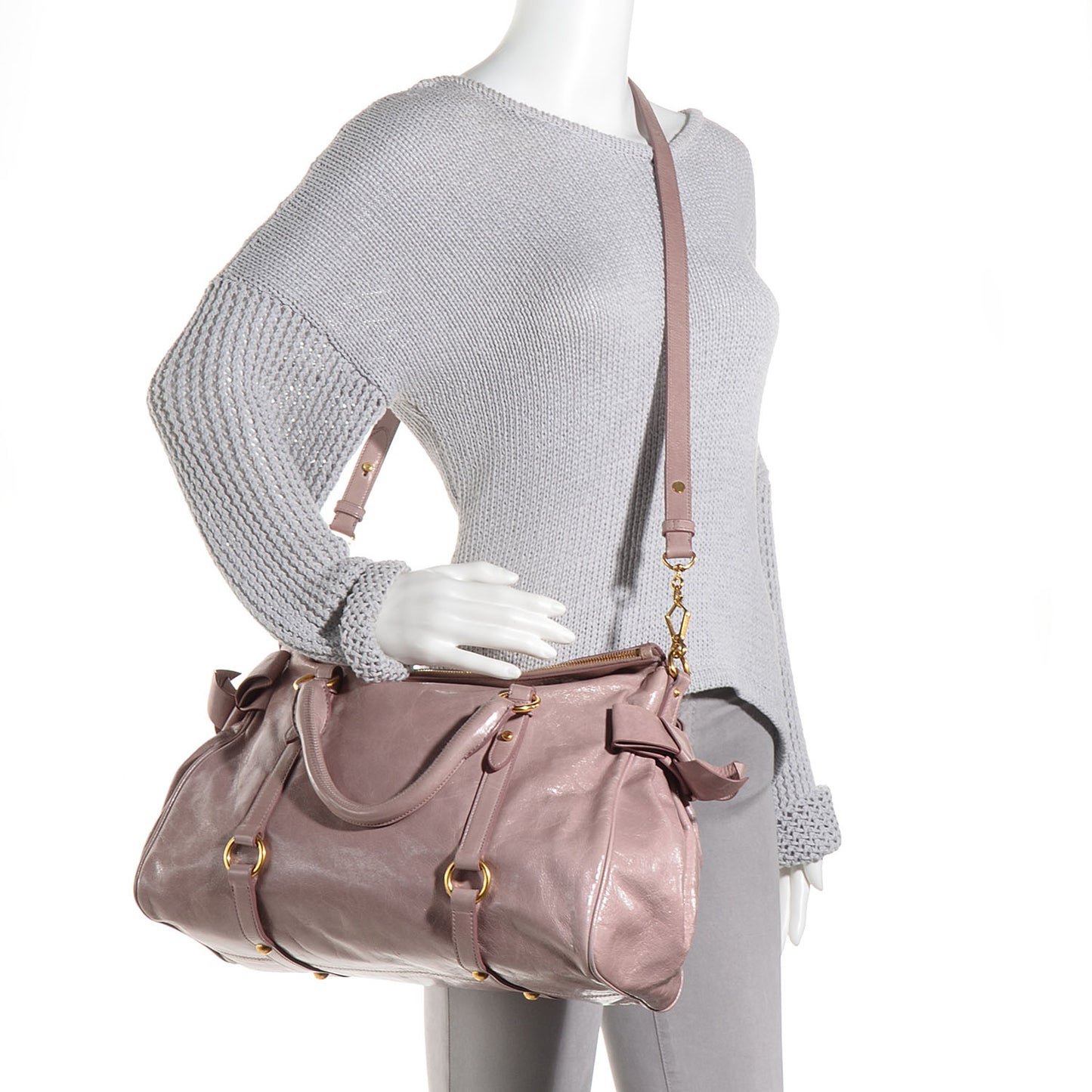 Vitello Lux Large Bow Bag Mughetto