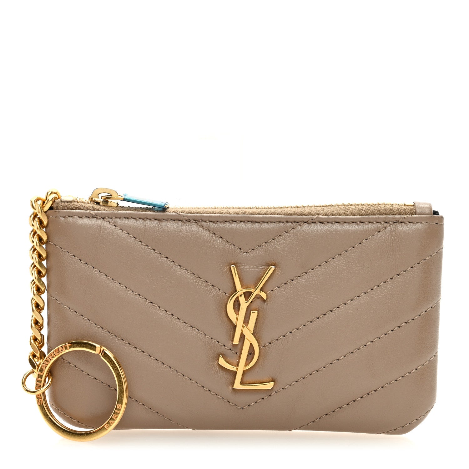 Saint Laurent Calfskin Matelasse Monogram Key Pouch Light Taupe 1 of 6