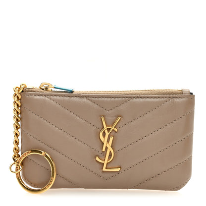 Saint Laurent Calfskin Matelasse Monogram Key Pouch Light Taupe 1 of 6
