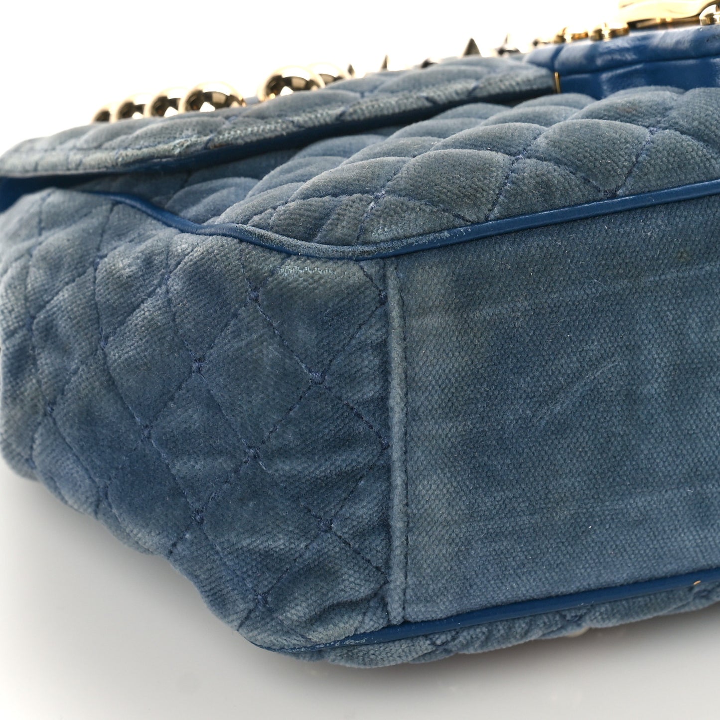 Velvet Watersnake Embellished Quilted Lucia Shoulder Bag Blue