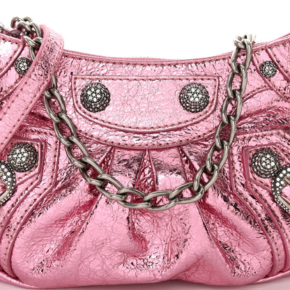 Balenciaga Metallic Agneau Arena Crystal Le Cagole Mini Purse With Chain Met Pink 7 of 10