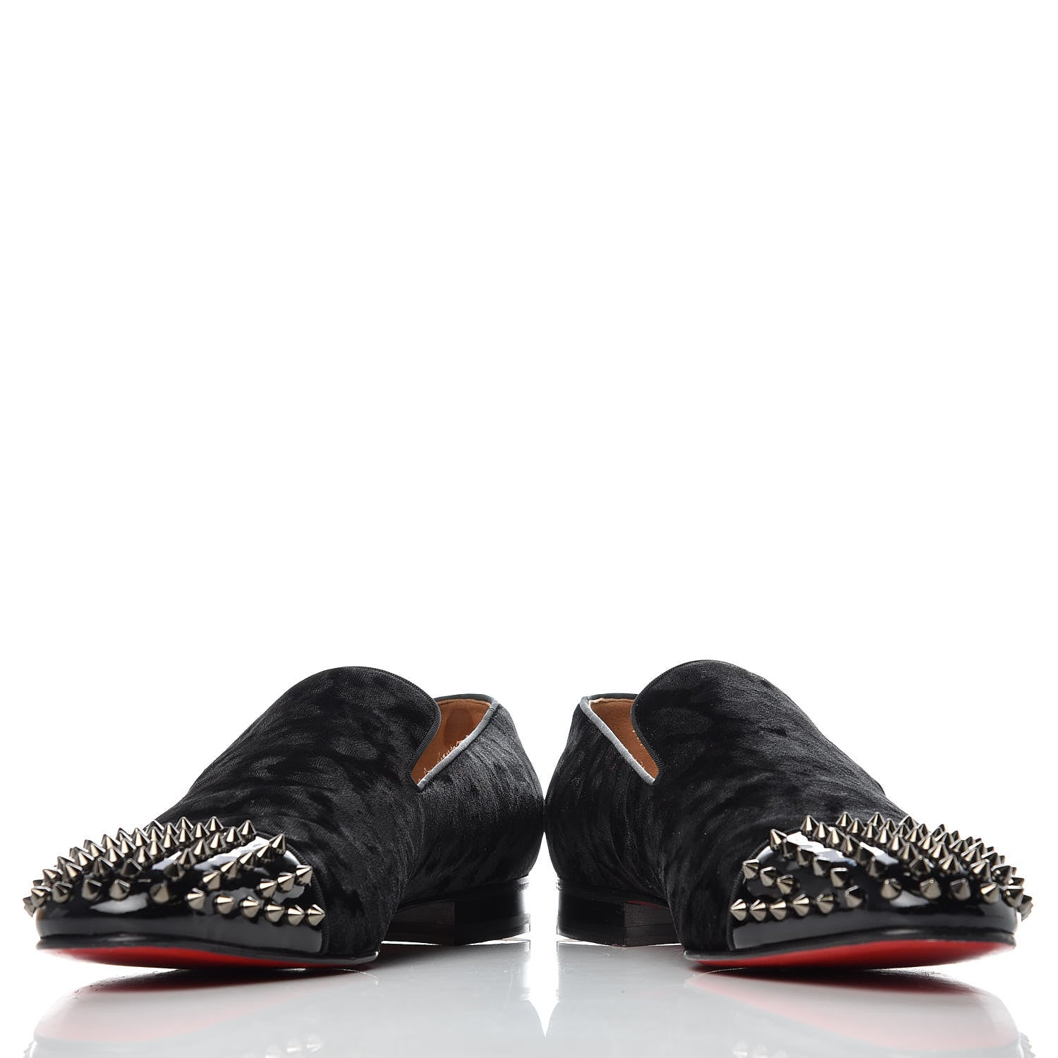 Christian Louboutin Patent Velvet Mens Spooky Spike Flat Loafers 45 Black 6 of 10