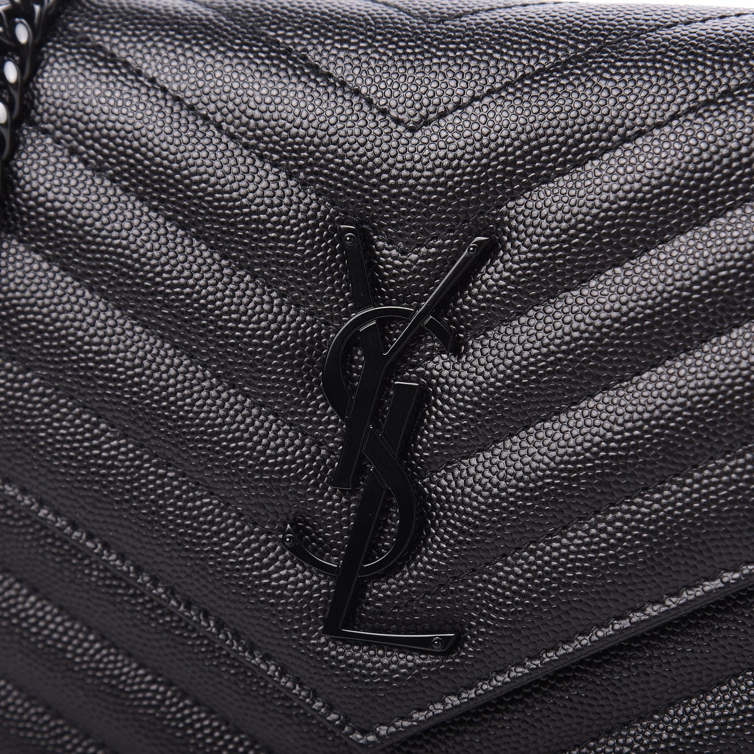 Saint Laurent Grain De Poudre Matelasse Chevron Monogram Chain Wallet Black 9 of 10