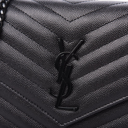 Saint Laurent Grain De Poudre Matelasse Chevron Monogram Chain Wallet Black 9 of 10