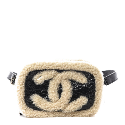 Chanel Shiny Crumpled Sheepskin Shearling Waist Bag Black Beige 1 of 11