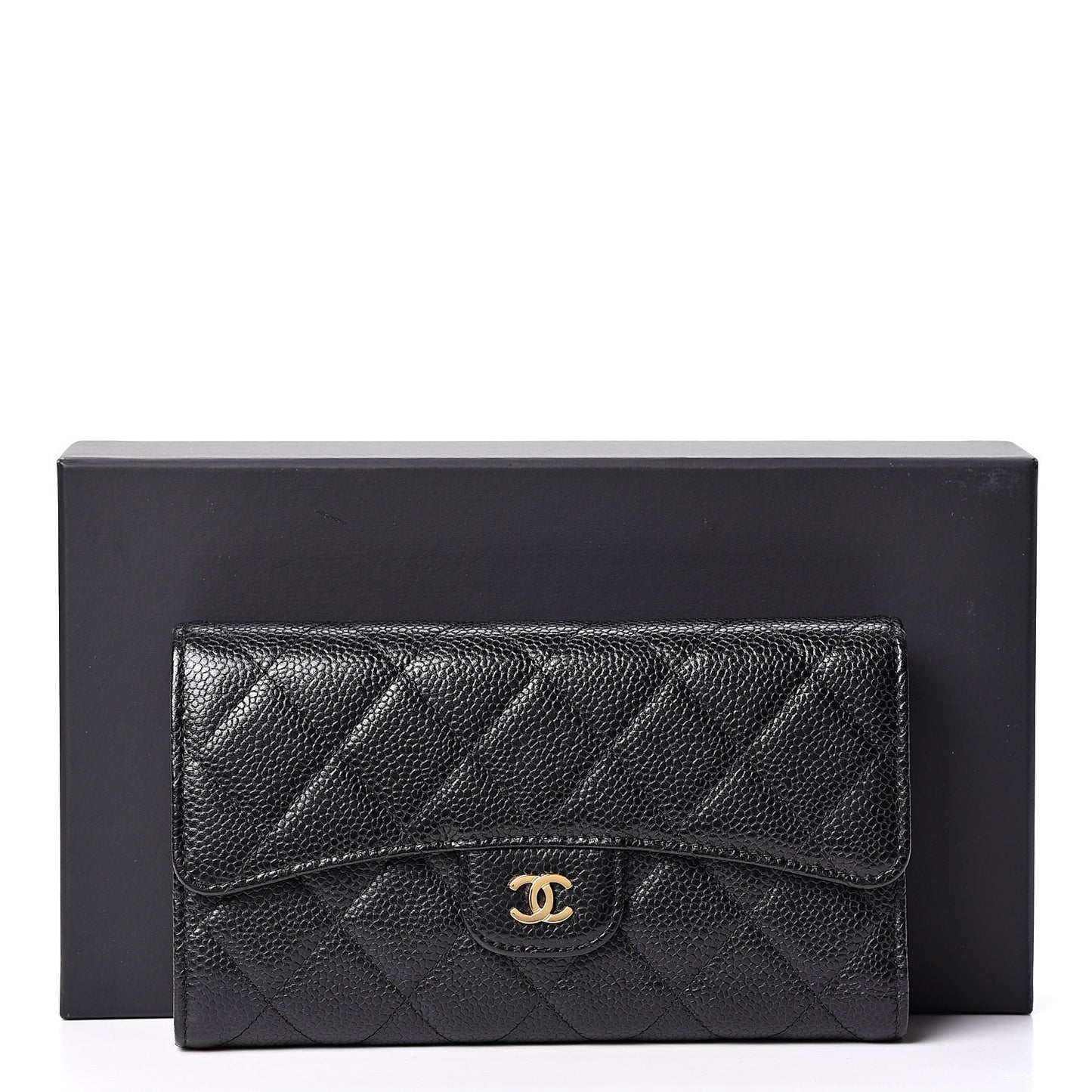 Caviar Quilted Large Flap Wallet Black