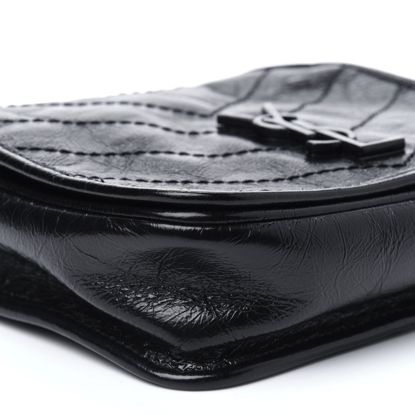 Crinkled Calfskin Matelasse Monogram Niki Chain Wallet Black