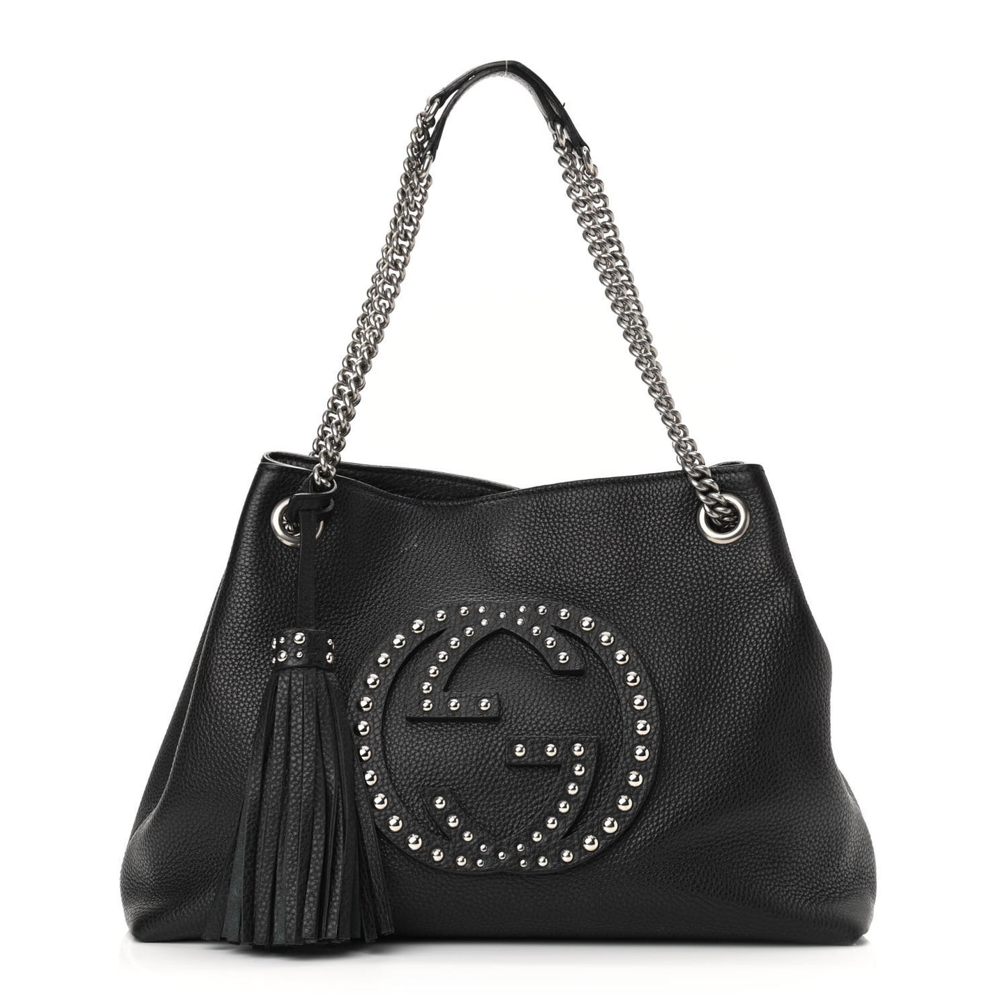 Pebbled Calfskin Studded Medium Soho Chain Shoulder Bag Black