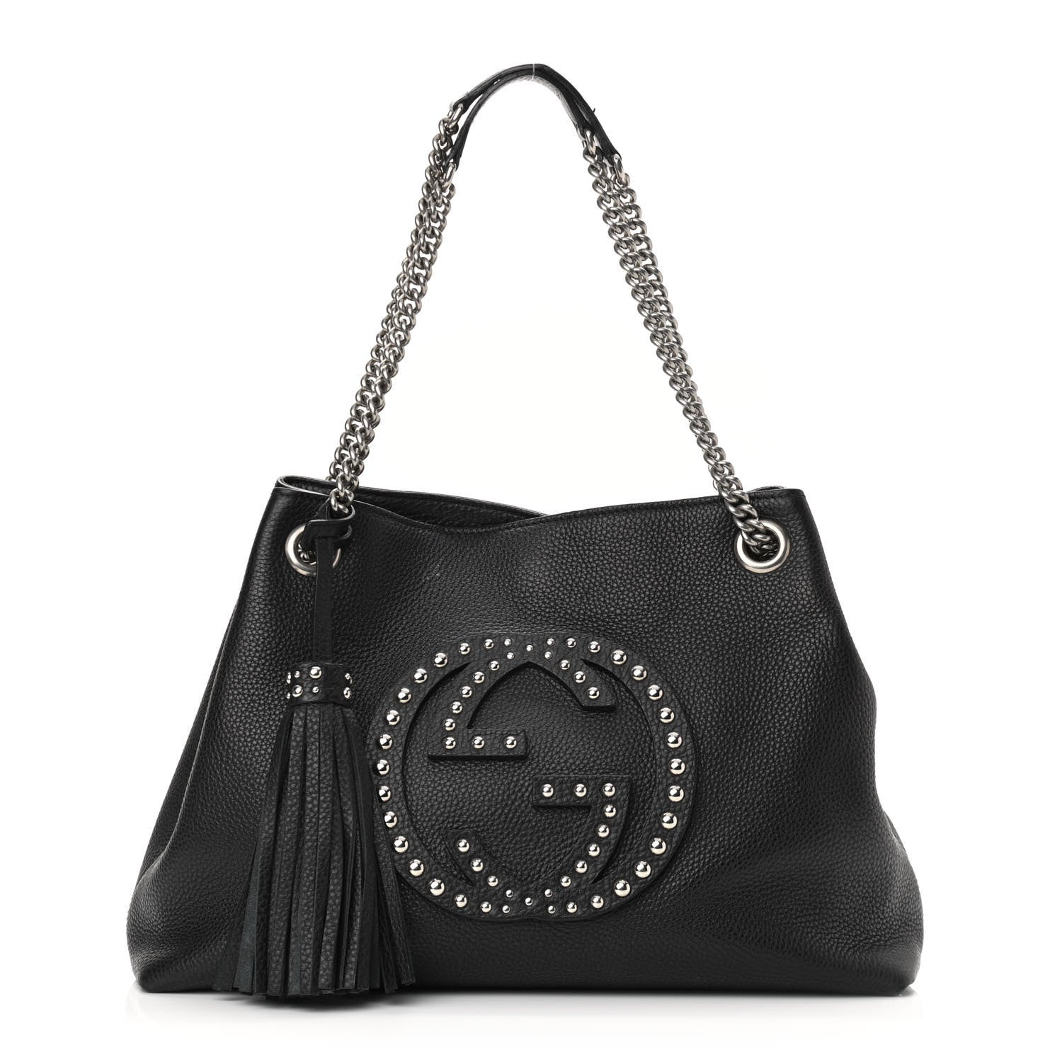 Gucci Pebbled Calfskin Studded Medium Soho Chain Shoulder Bag Black 1 of 14