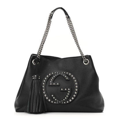 Gucci Pebbled Calfskin Studded Medium Soho Chain Shoulder Bag Black 1 of 14
