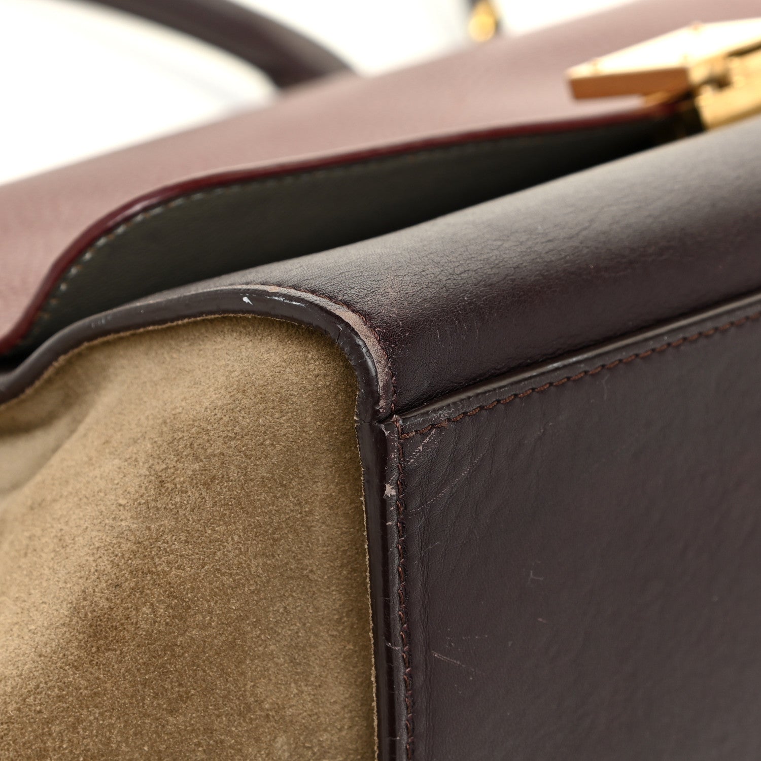 Celine Calfskin Suede Tri-Color Medium Trapeze Burgundy 11 of 32