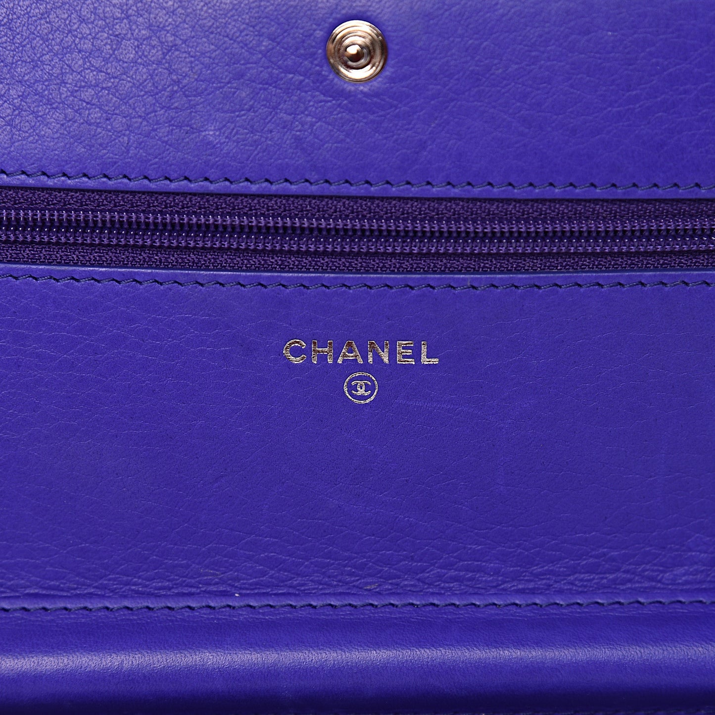 Calfskin Quilted Fancy CC Wallet On Chain WOC Blue