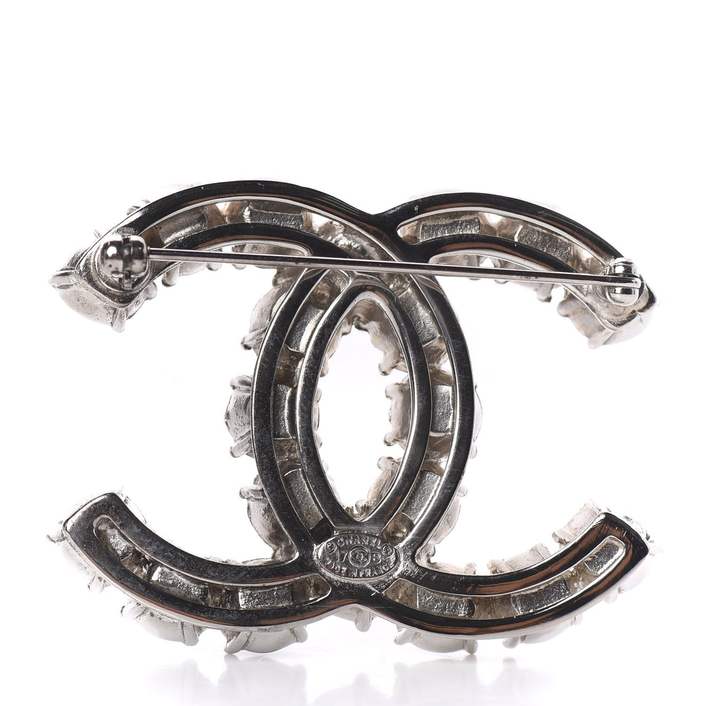 Crystal Pearl CC Dazzling Domino Brooch Black