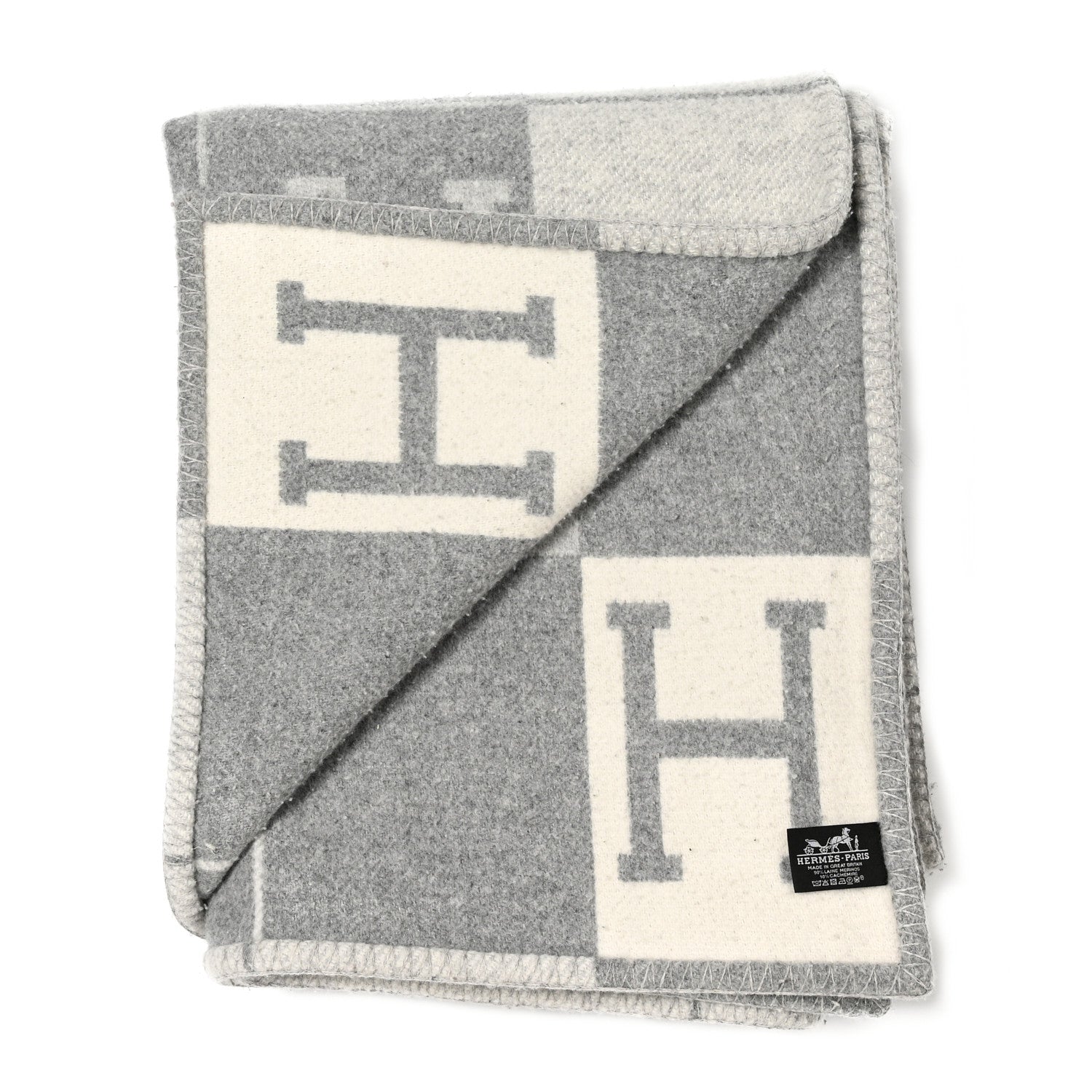 Hermes Wool Cashmere New Classic Avalon Blanket Ecru Gris 2 of 6