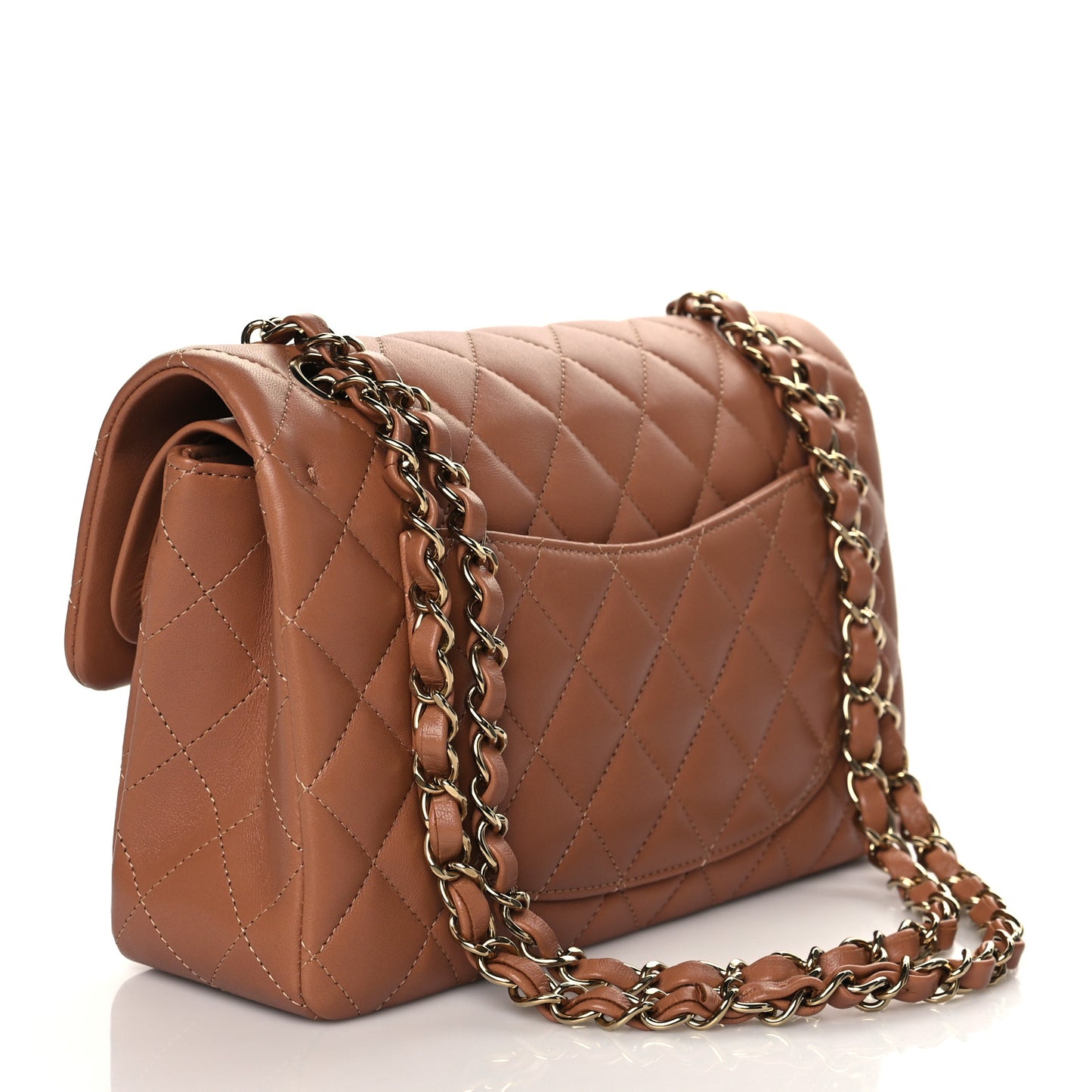 Lambskin Quilted Small Double Flap Brown