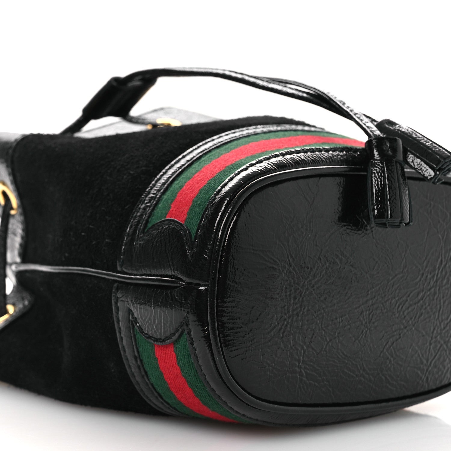 Gucci Suede Patent Web Mini Ophidia Bucket Bag Black 9 of 10