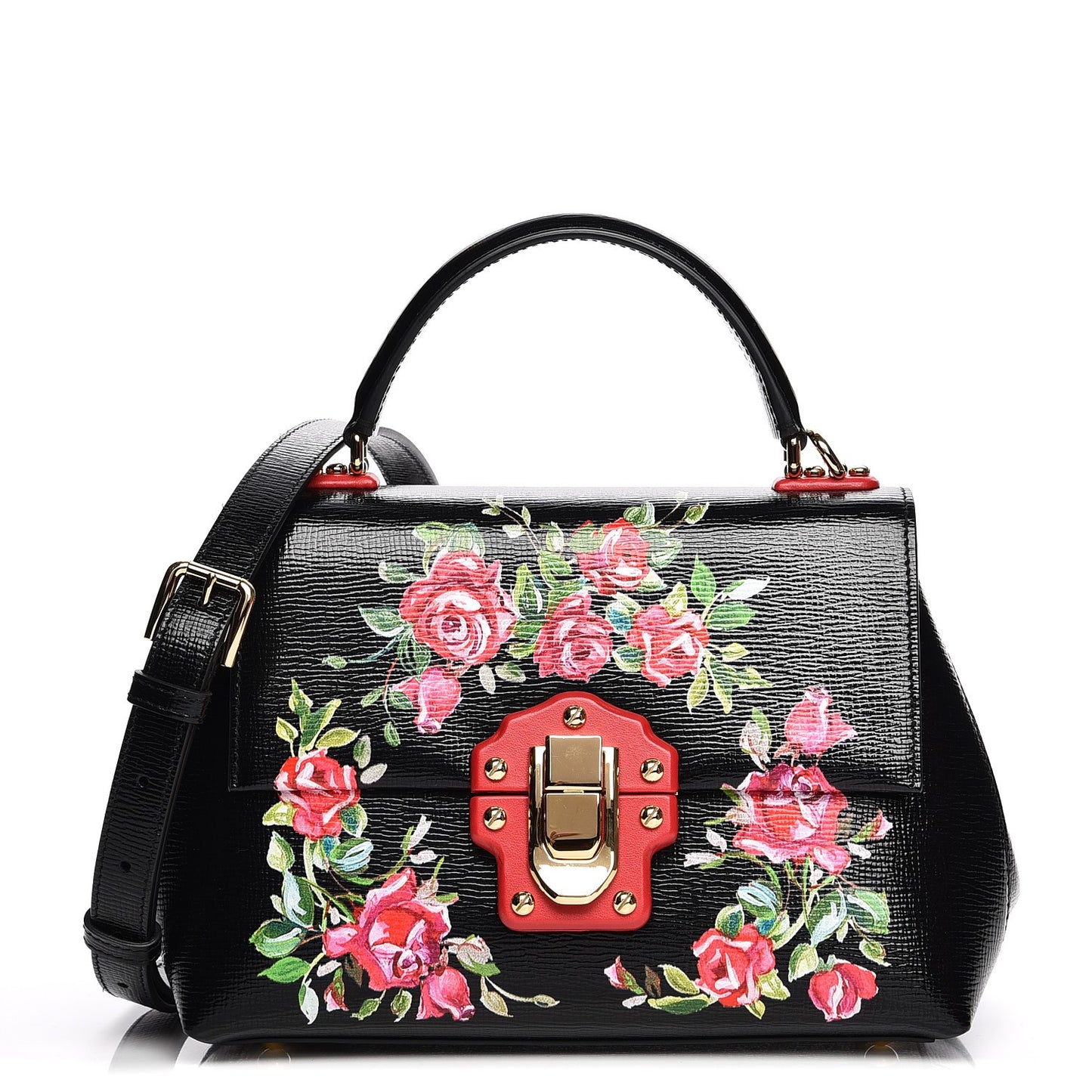 Grained Calfskin Printed Lucia Small Satchel Nero Black