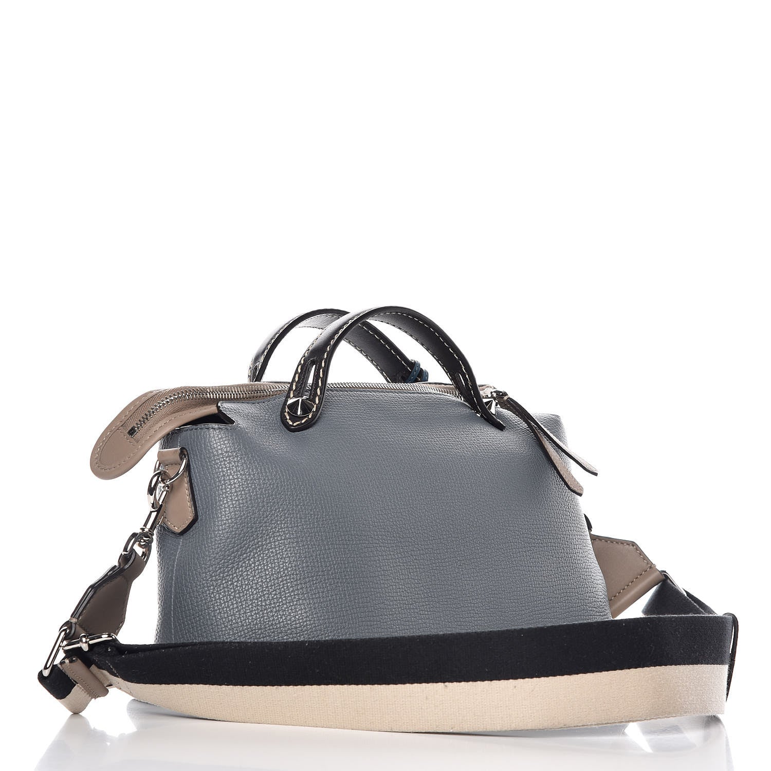Fendi Vitello Sierra Morfeus Dolce Striped Strap Medium By The Way Boston Bag Tempesta Tortora Multicolor 3 of 11