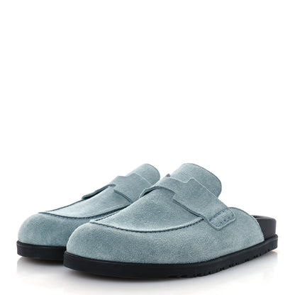 Hermes Suede Calfskin Womens Go Mules 39 Bleu Pinede 4 of 11