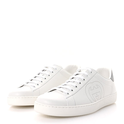 Gucci Calfskin Interlocking G Perforated Mens Ace Sneakers 10.5 White Grey Sky 4 of 9