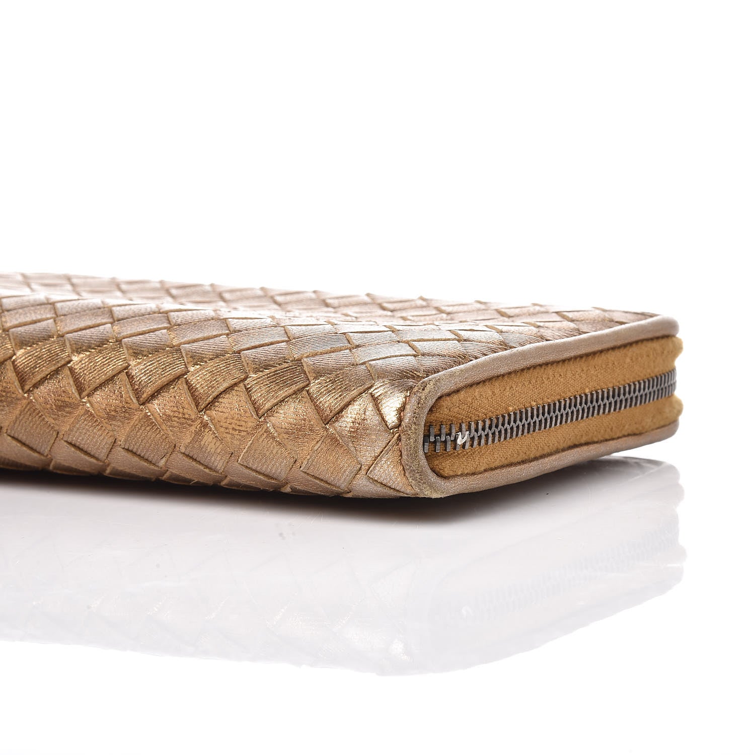 Bottega Veneta Metallic Grosgrain Intrecciato Zip Around Wallet Dark Gold 6 of 11