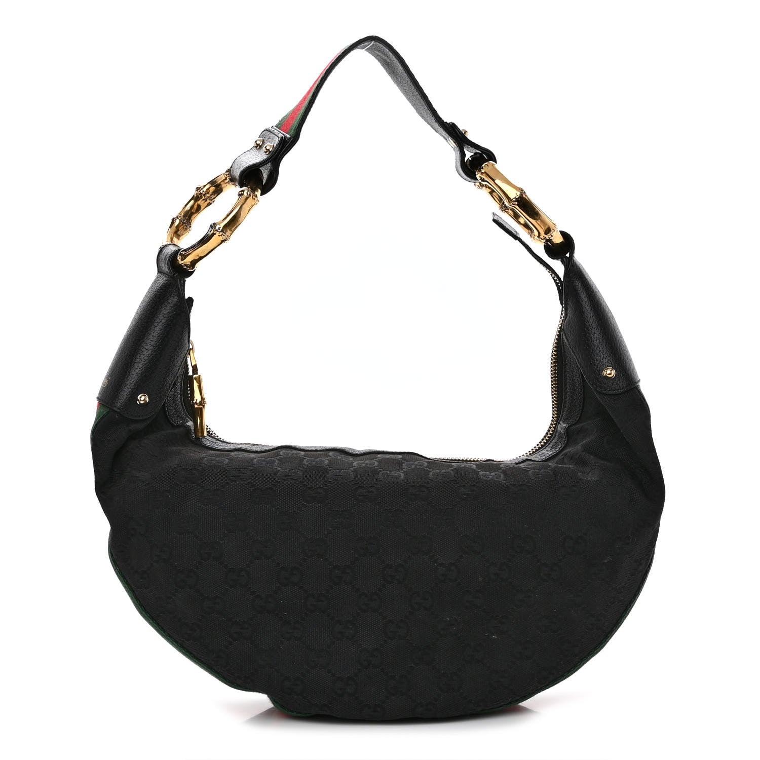 Gucci Monogram Web Bamboo Ring Hobo Black 1 of 14