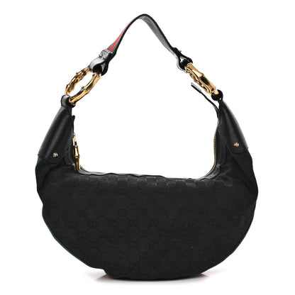 Gucci Monogram Web Bamboo Ring Hobo Black 1 of 14
