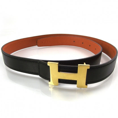 Hermes Leather Reversible H Belt 80 Black and Orange 1 of 4