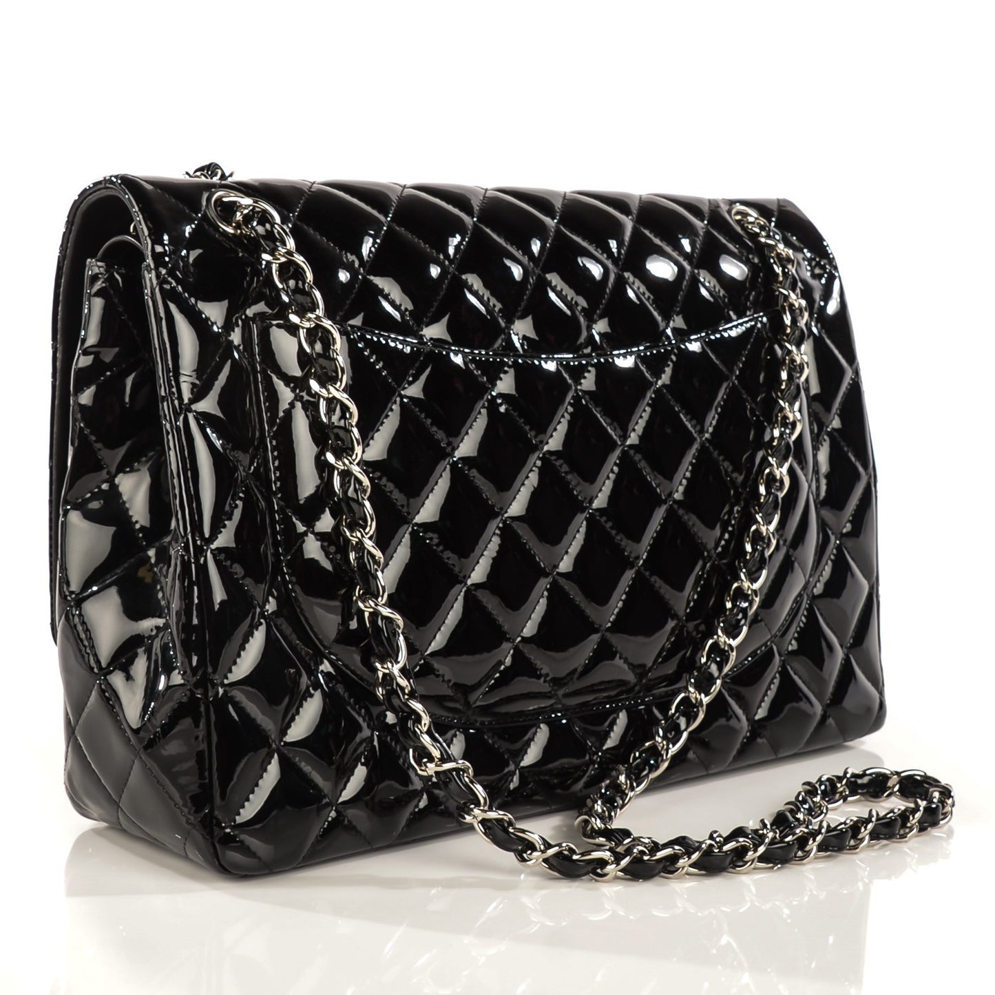 Patent Quilted Maxi Double Flap Black