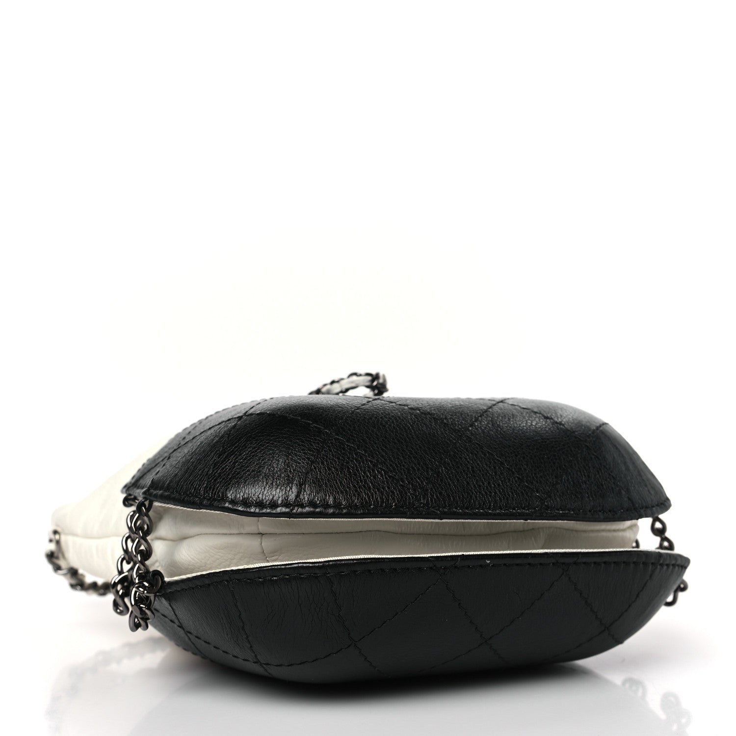 Chanel Aged Calfskin Quilted Small Gabrielle Bucket White Black 4 of 10
