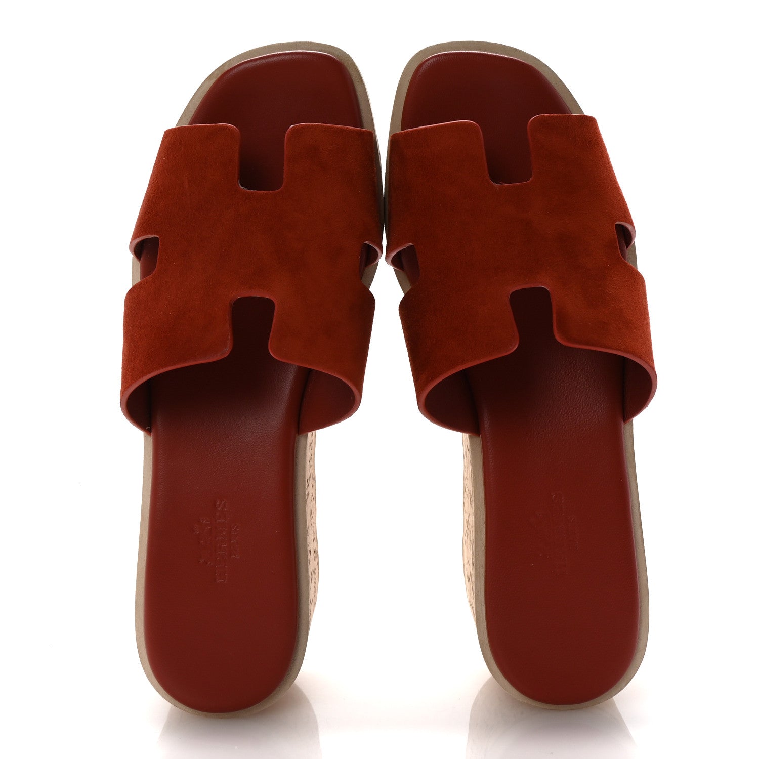 Hermes Suede Goatskin Cork Eze 30 Sandals 37 Orange Brulee 1701127