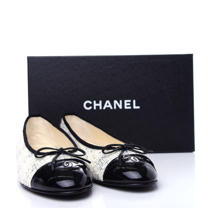Chanel Tweed Cap Toe Ballerina Flats 40 White Black 11 of 11