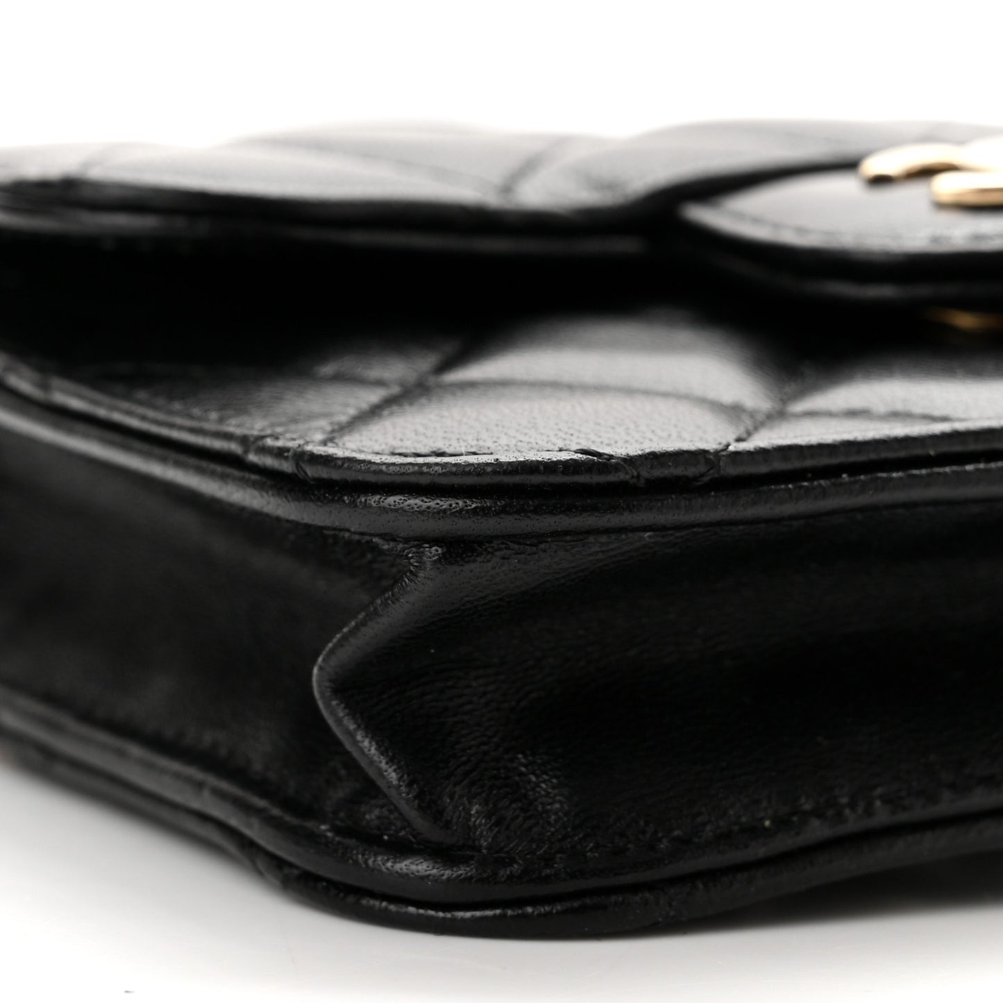 Lambskin Quilted Top Handle Flap Coin Purse With Chain Black