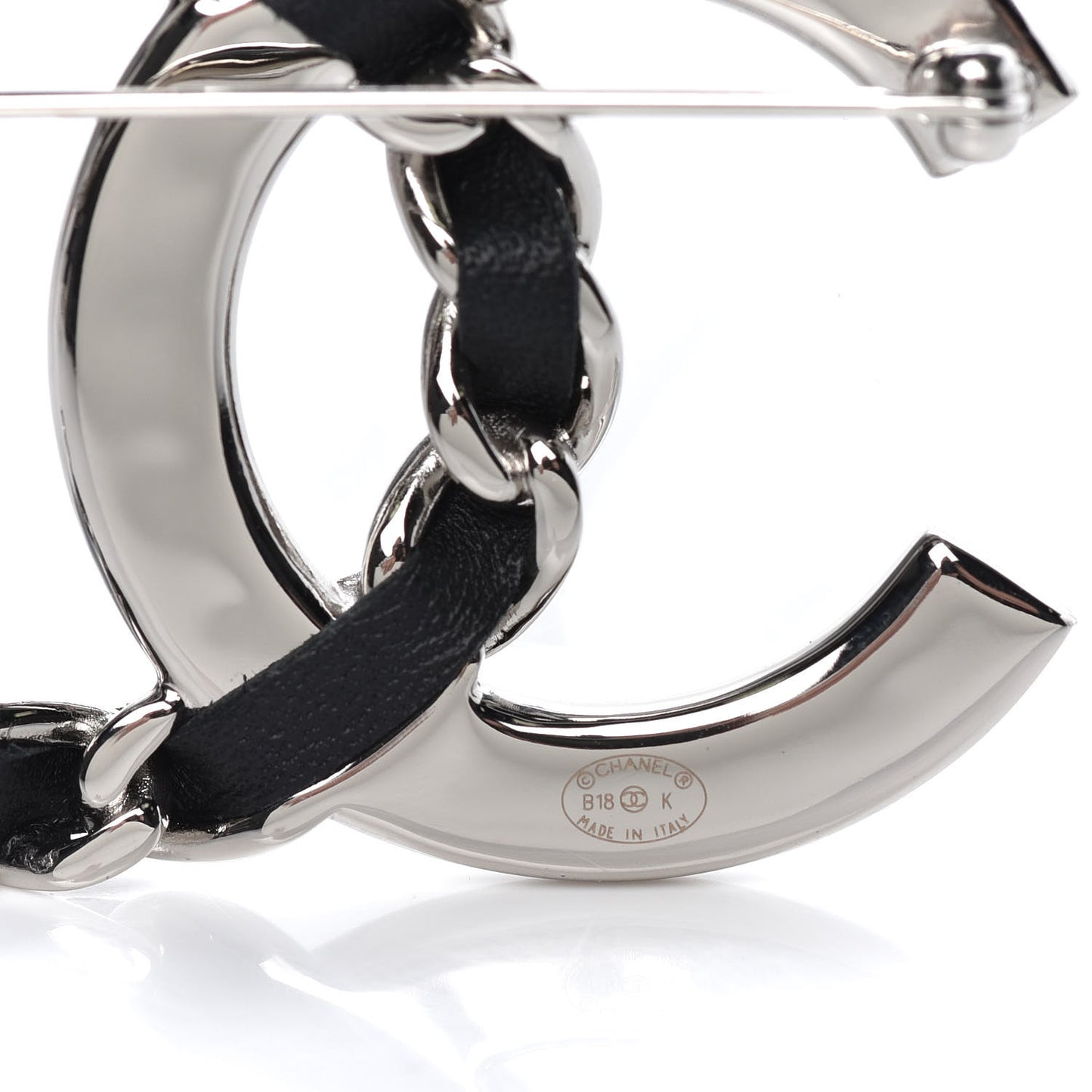 Lambskin Baguette Crystal CC Brooch Black Silver
