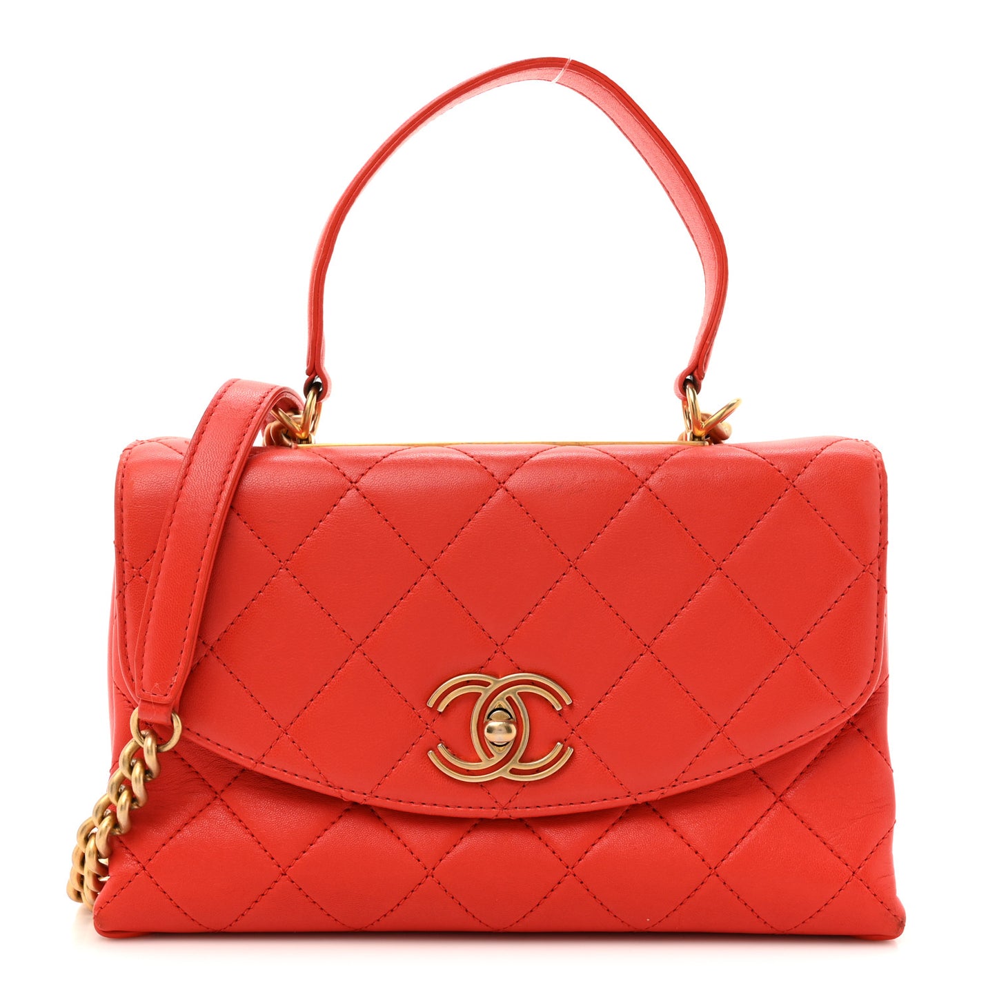 Lambskin Quilted Medium Trendy Spirit Top Handle Bag Orange