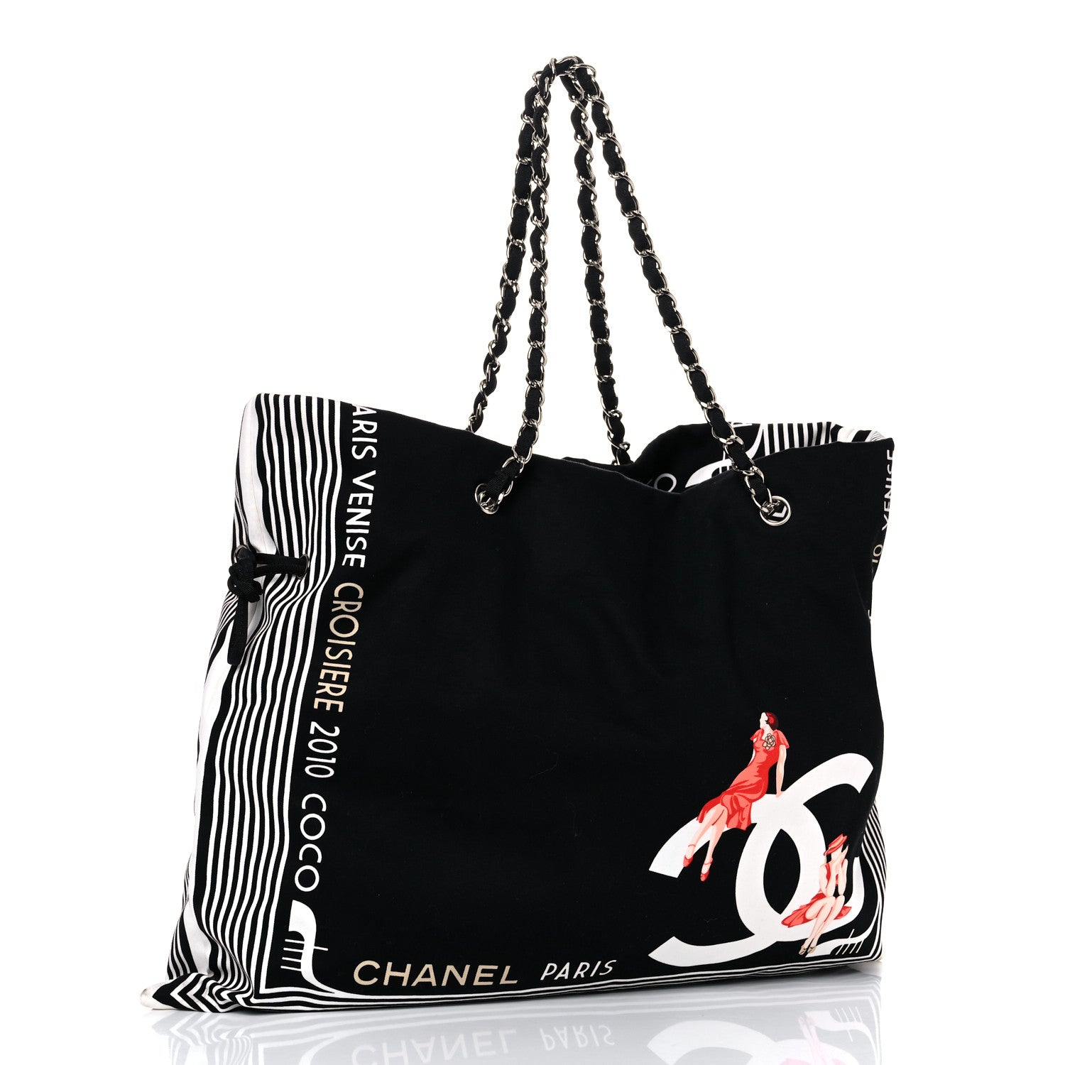 Chanel Canvas CC Paris Venice Bon Bon Tote Black White 3 of 11