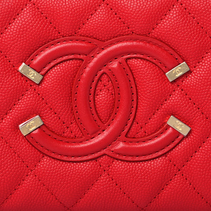 Chanel Caviar Quilted Filigree Zip Around Wallet Red 9 of 12