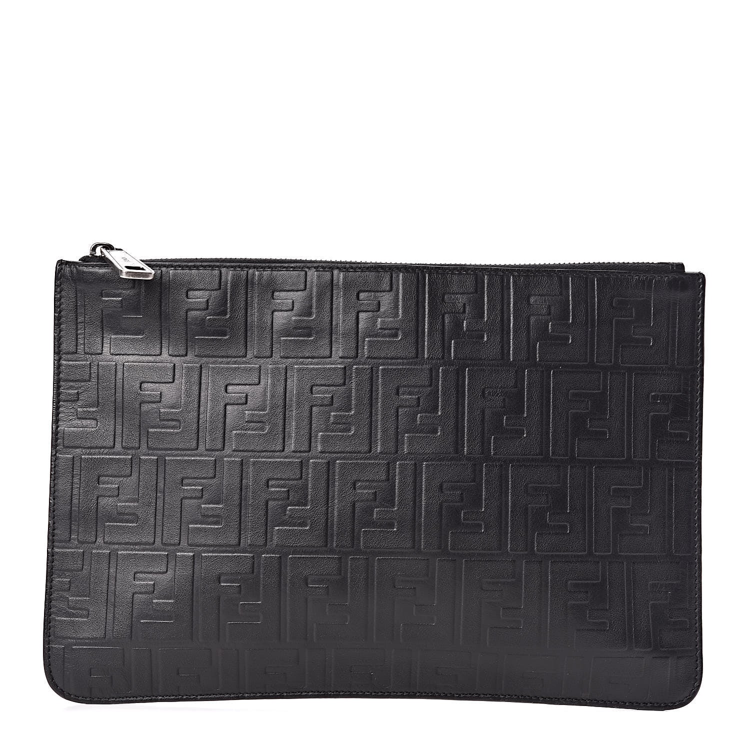Fendi Vitello Grace FF 1974 Embossed Pouch Black 1 of 7