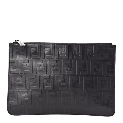 Fendi Vitello Grace FF 1974 Embossed Pouch Black 1 of 7