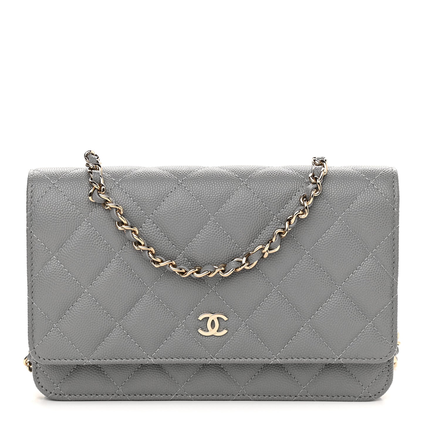 Caviar Quilted Wallet On Chain WOC Dark Grey