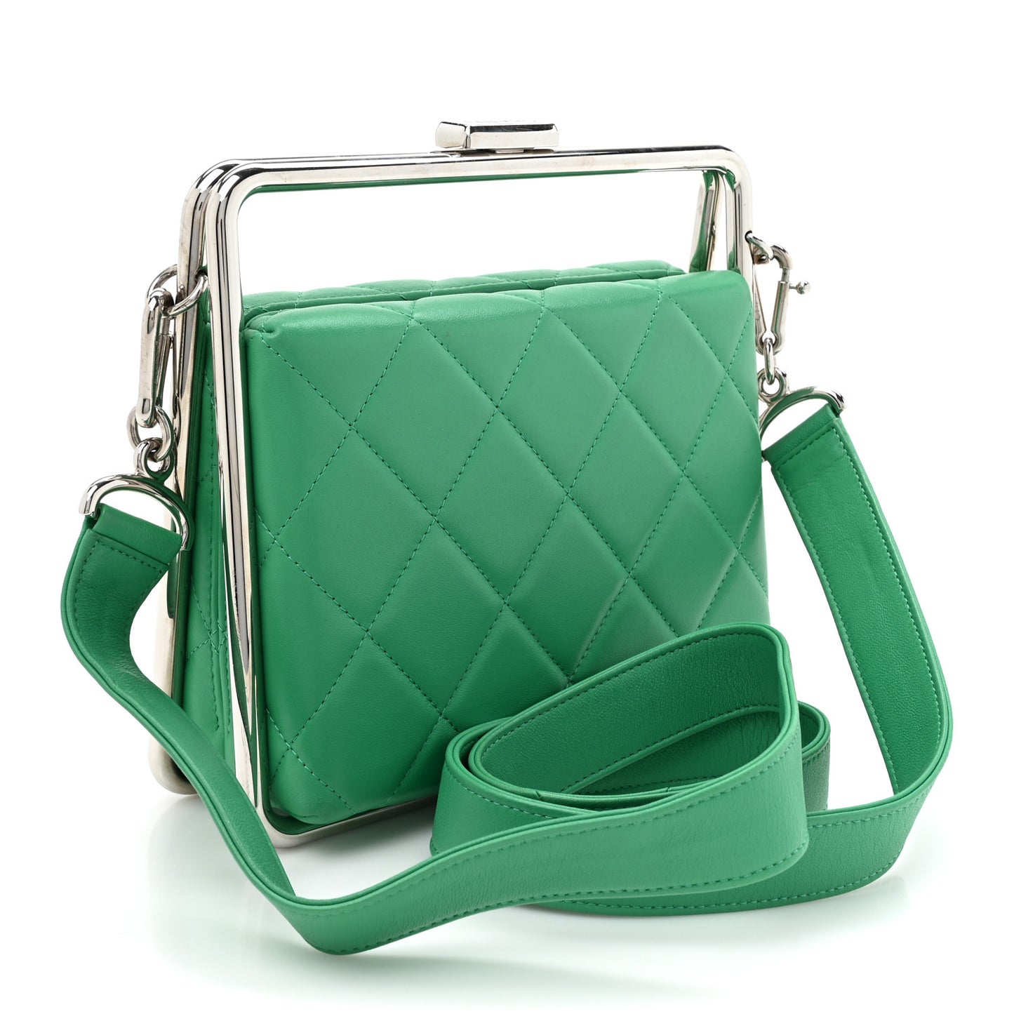 Quilted Lambskin Metal Bar Clutch Bag Green