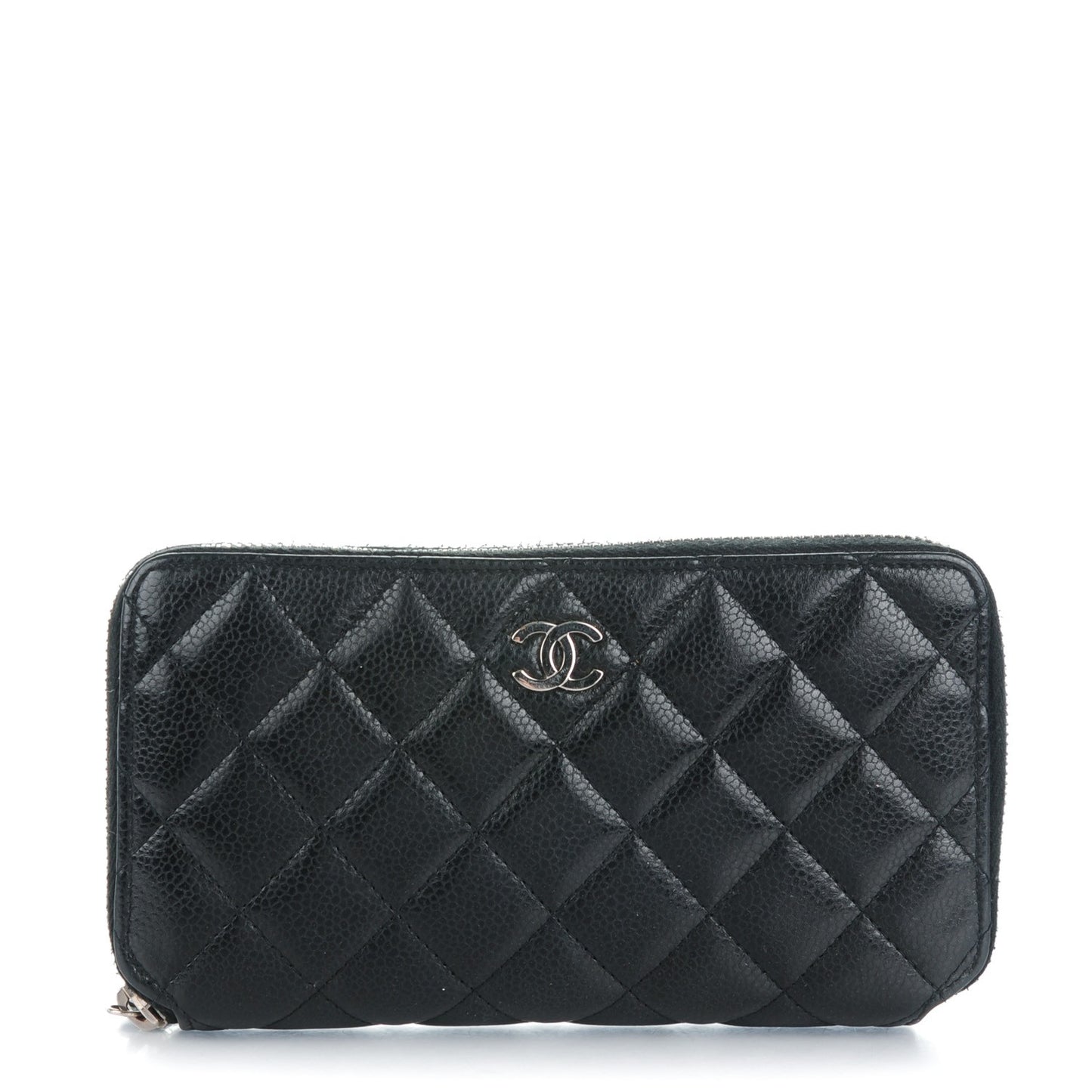 Glazed Caviar Quilted Large Zip Around Wallet Black