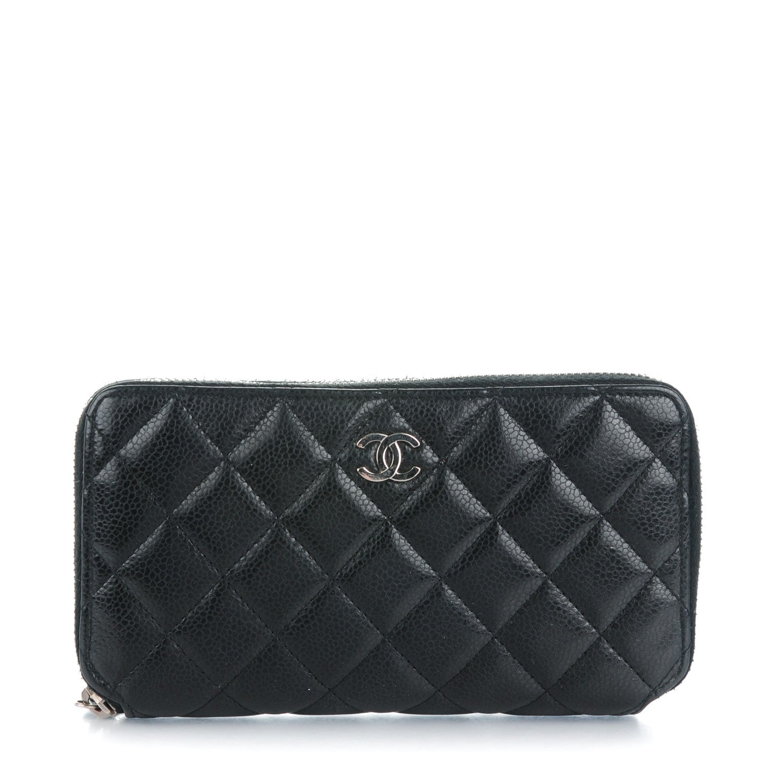 Chanel Glazed Caviar Quilted Large Zip Around Wallet Black 1 of 8