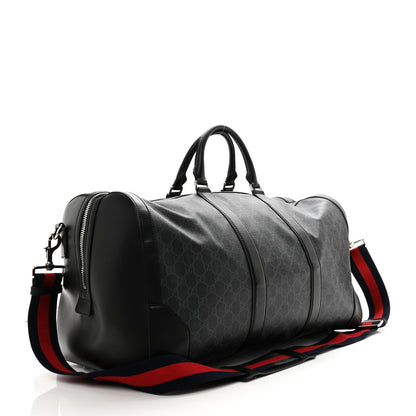Gucci Soft GG Supreme Monogram Appia Calfskin Web Large Carry On Duffle Bag Black Grey 2 of 16