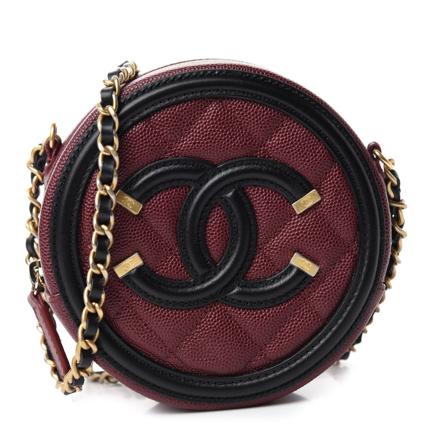Caviar Quilted Round Filigree Crossbody Burgundy Black