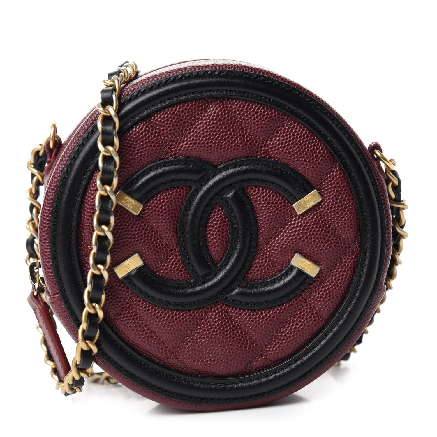 Chanel Caviar Quilted Round Filigree Crossbody Burgundy Black 1 of 11