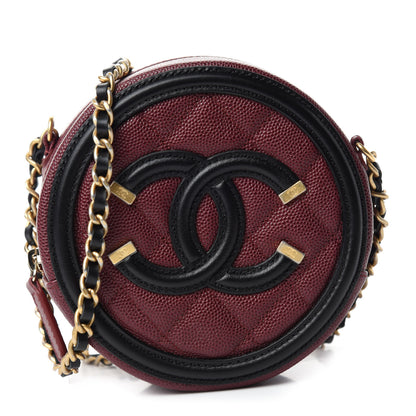 Chanel Caviar Quilted Round Filigree Crossbody Burgundy Black 1 of 11