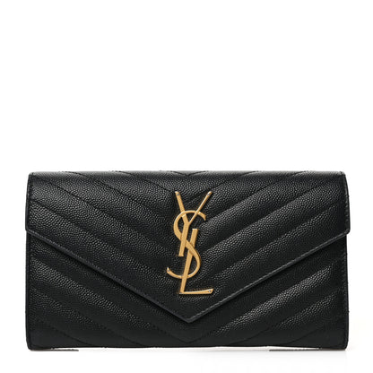 Saint Laurent Grain De Poudre Matelasse Chevron Monogram Flap Wallet Black 1 of 7