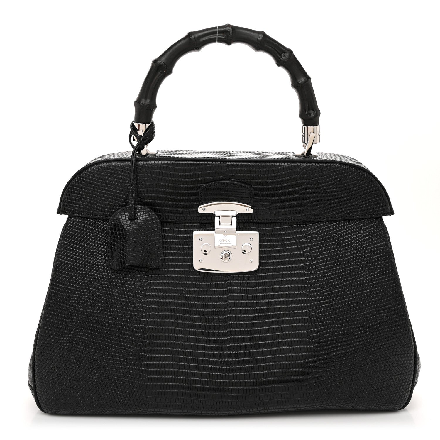 Gucci Lizard Bamboo Large Lady Lock Top Handle Bag Black 1 of 11